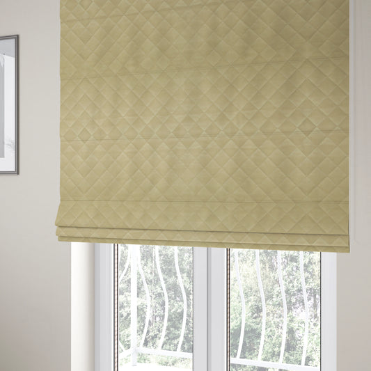 Rothko Quilted Velvet Plain Upholstery Fabric In Cream Colour - Roman Blinds