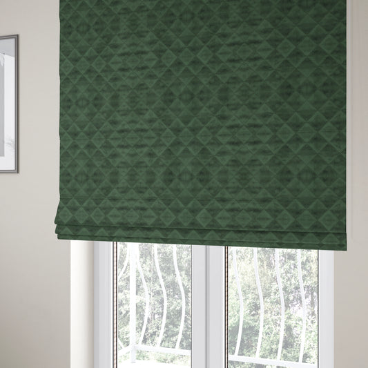 Rothko Quilted Velvet Plain Upholstery Fabric In Army Green Colour - Roman Blinds