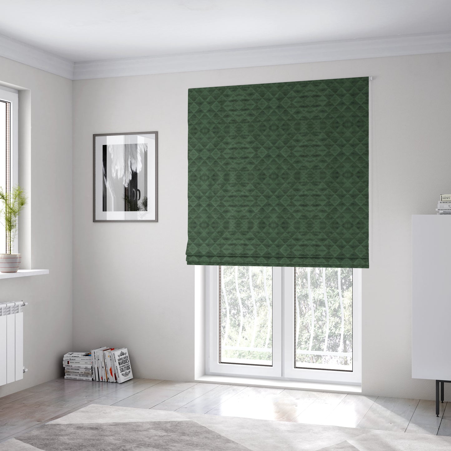 Rothko Quilted Velvet Plain Upholstery Fabric In Army Green Colour - Roman Blinds