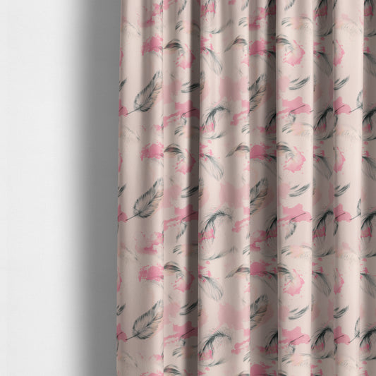 Saleem Printed Velvet Leaf Pattern Velour Soft Velvet Pink Colour Upholstery Fabric - Made To Measure Curtains