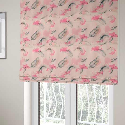 Saleem Printed Velvet Leaf Pattern Velour Soft Velvet Pink Colour Upholstery Fabric - Roman Blinds