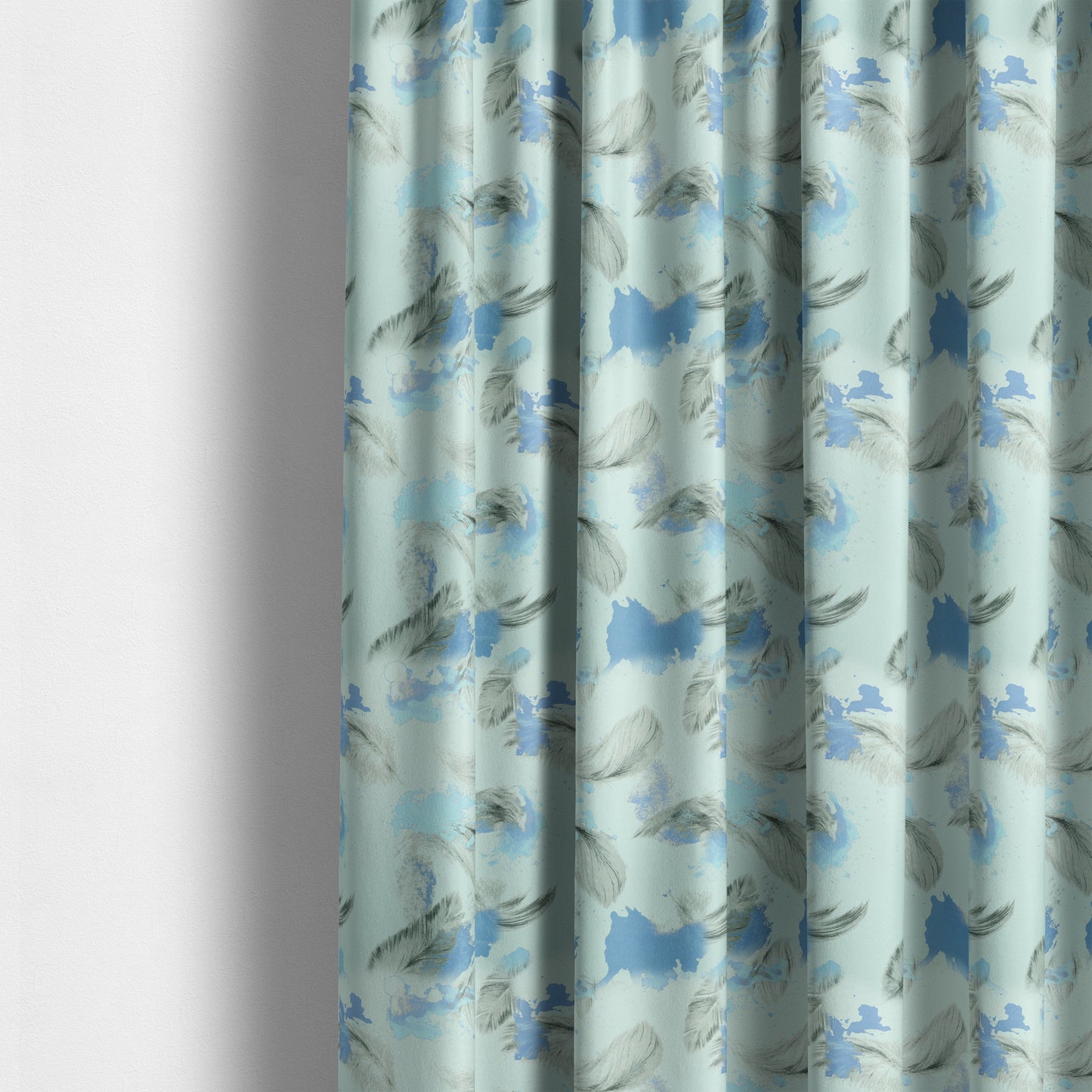 Saleem Printed Velvet Leaf Pattern Velour Soft Velvet Blue Colour Upholstery Fabric - Made To Measure Curtains