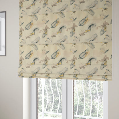 Saleem Printed Velvet Leaf Pattern Velour Soft Velvet White Colour Upholstery Fabric - Roman Blinds