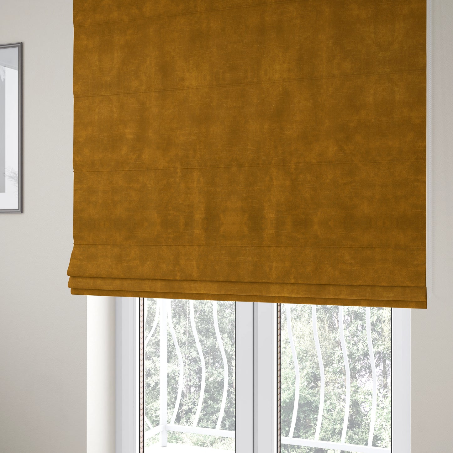 Saluzzo Dusty Gold Yellow Colour Velvet Smooth Ribbed Velveteen Textured Upholstery Fabric - Roman Blinds