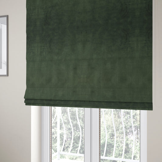 Saluzzo Green Colour Velvet Smooth Ribbed Velveteen Textured Upholstery Fabric - Roman Blinds