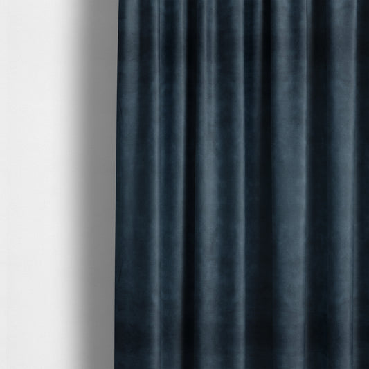 Saluzzo Navy Blue Colour Velvet Smooth Ribbed Velveteen Textured Upholstery Fabric - Made To Measure Curtains