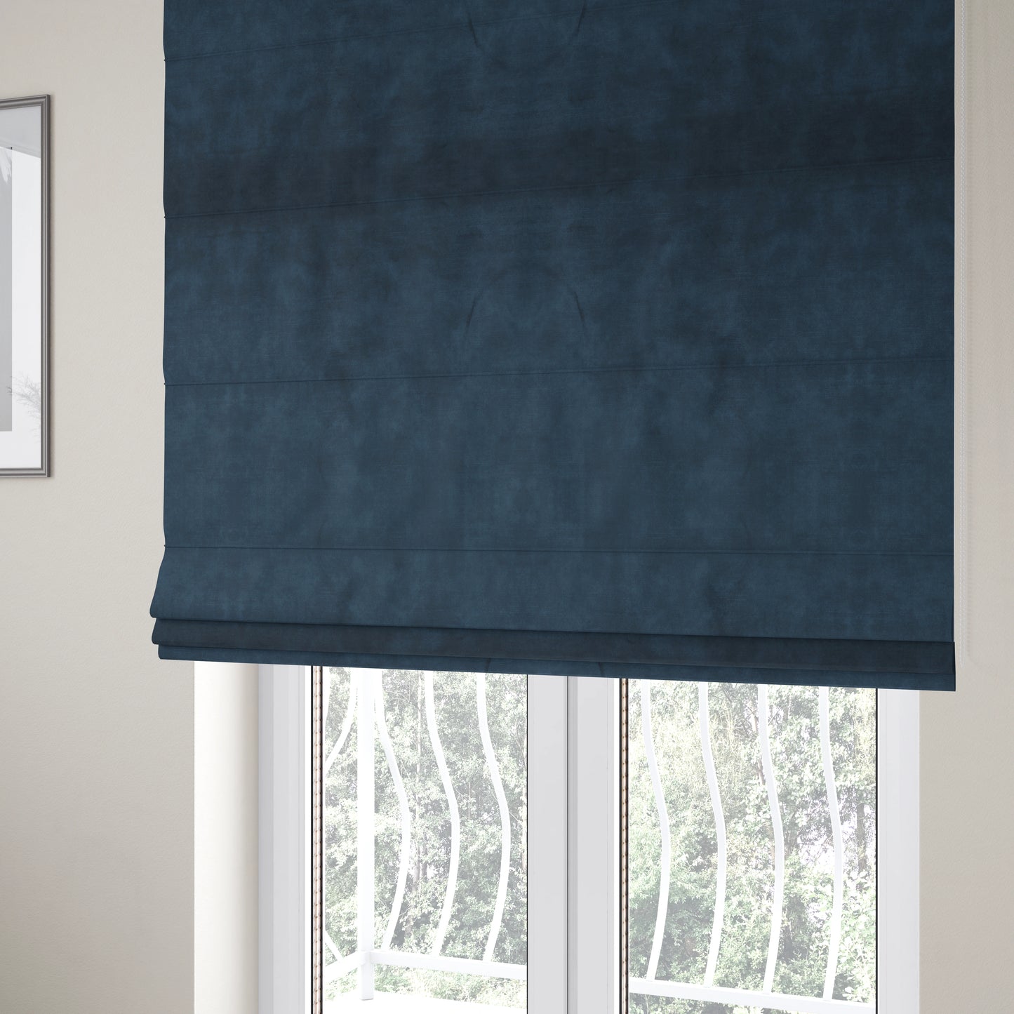 Saluzzo Navy Blue Colour Velvet Smooth Ribbed Velveteen Textured Upholstery Fabric - Roman Blinds