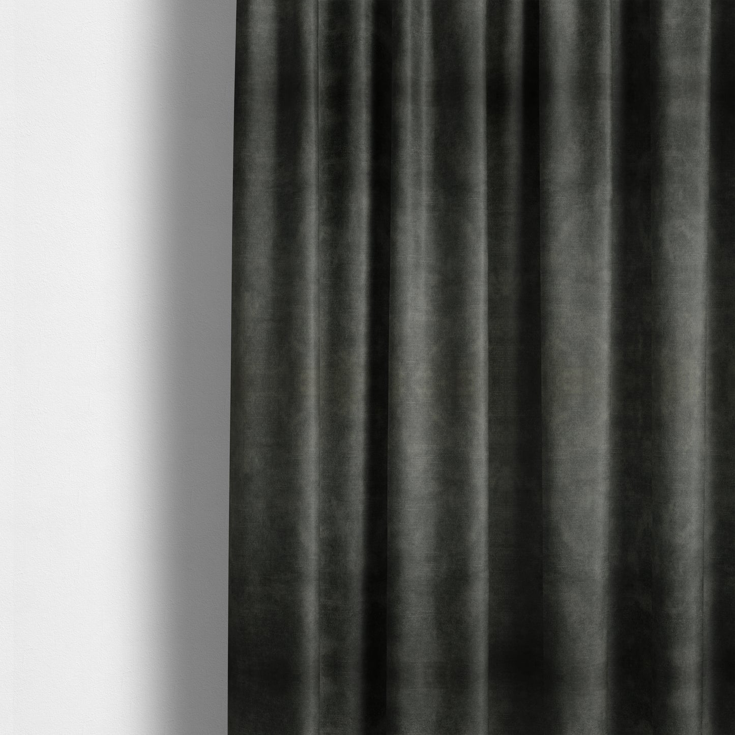 Saluzzo Dark Grey Black Colour Velvet Smooth Ribbed Velveteen Textured Upholstery Fabric - Made To Measure Curtains