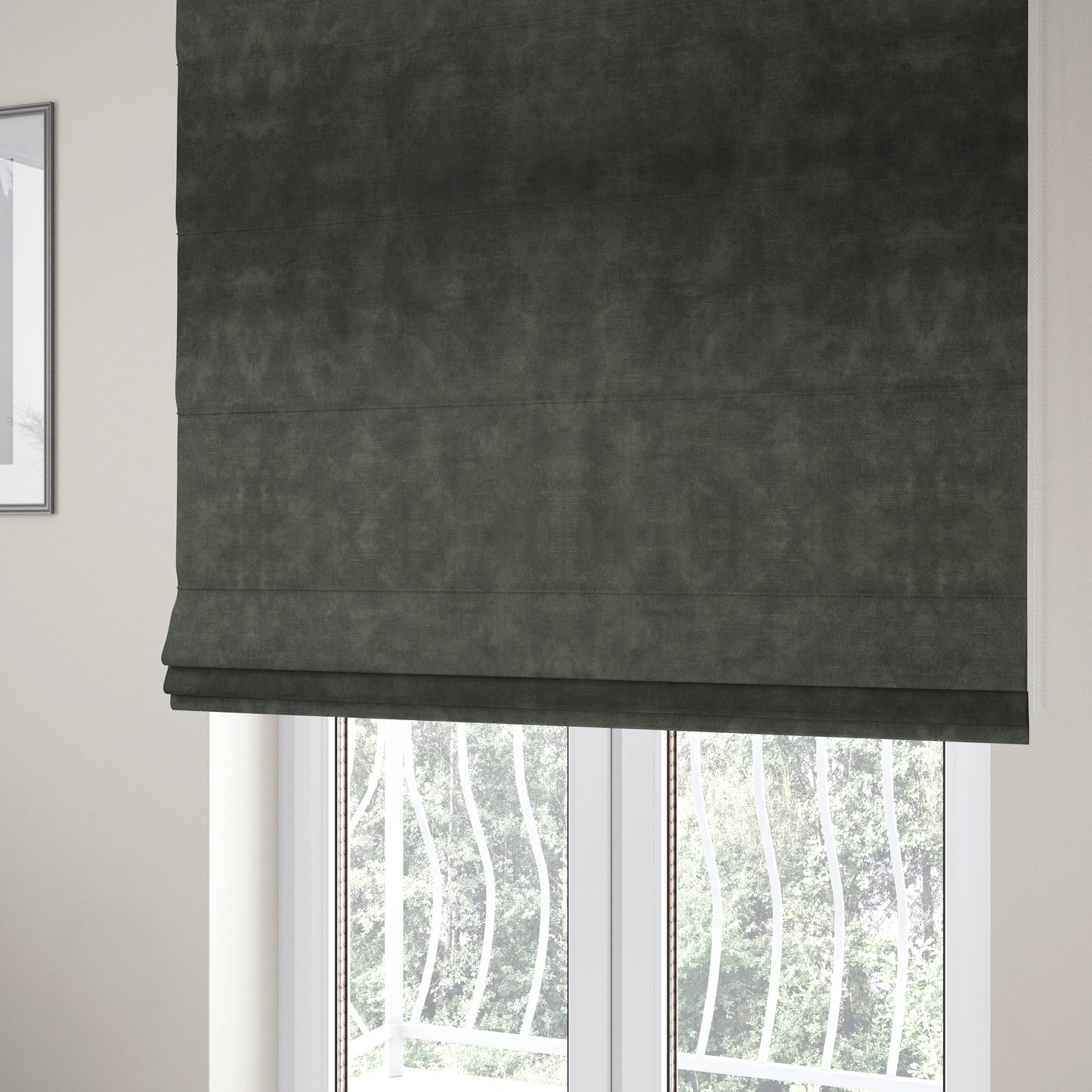 Saluzzo Dark Grey Black Colour Velvet Smooth Ribbed Velveteen Textured Upholstery Fabric - Roman Blinds