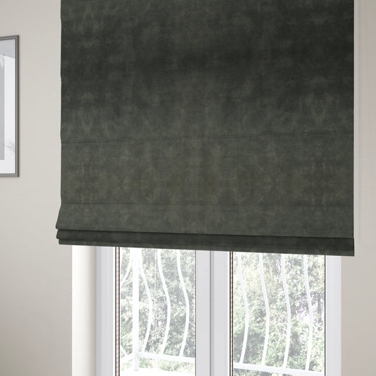 Saluzzo Dark Grey Black Colour Velvet Smooth Ribbed Velveteen Textured Upholstery Fabric - Roman Blinds