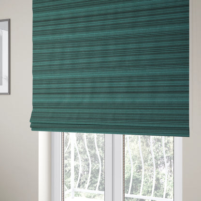 Samantha Black Striped Design Printed Soft Chenille Furnishing Fabric Teal Blue Colour - Roman Blinds