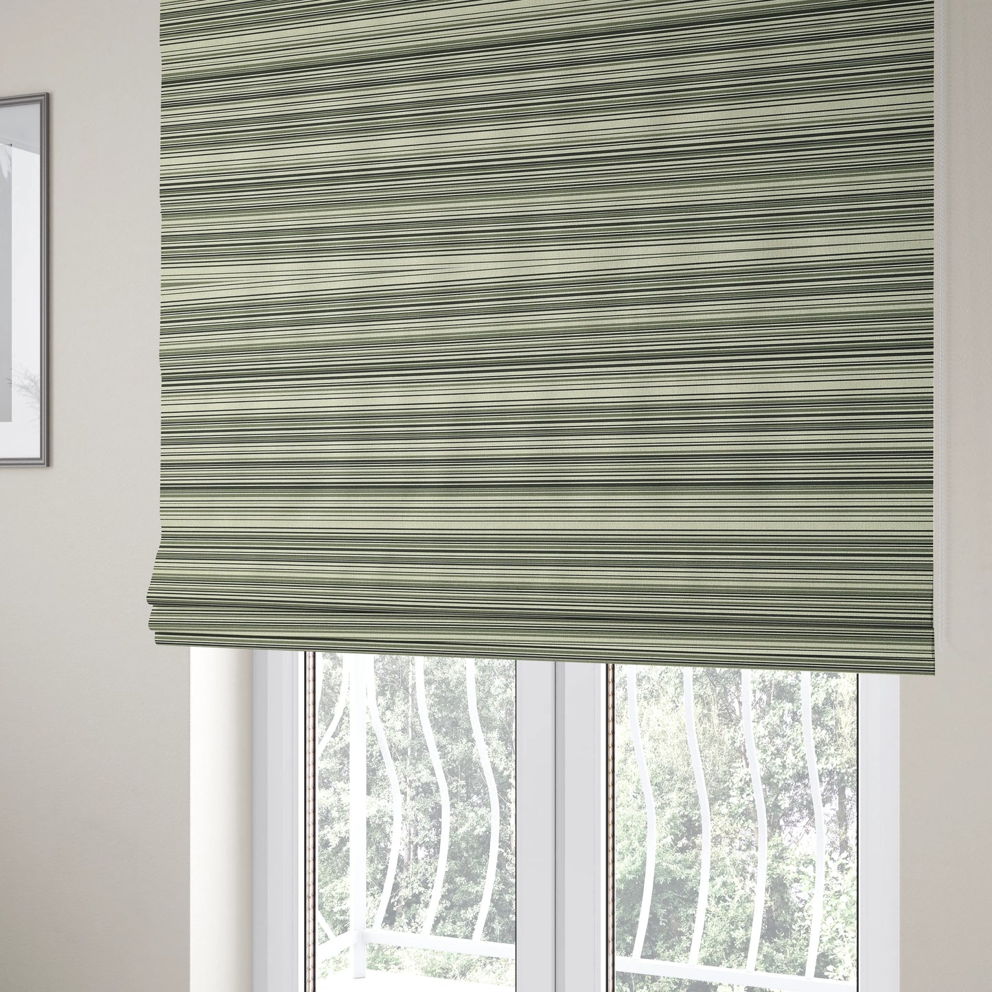 Samantha Black Striped Design Printed Soft Chenille Furnishing Fabric White Colour - Roman Blinds