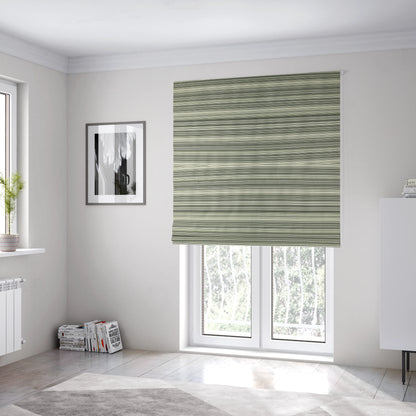 Samantha Black Striped Design Printed Soft Chenille Furnishing Fabric White Colour - Roman Blinds