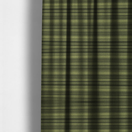 Samantha Black Striped Design Printed Soft Chenille Furnishing Fabric Green Colour - Made To Measure Curtains