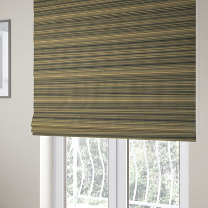 Samantha Black Striped Design Printed Soft Chenille Furnishing Fabric Brown Colour - Roman Blinds