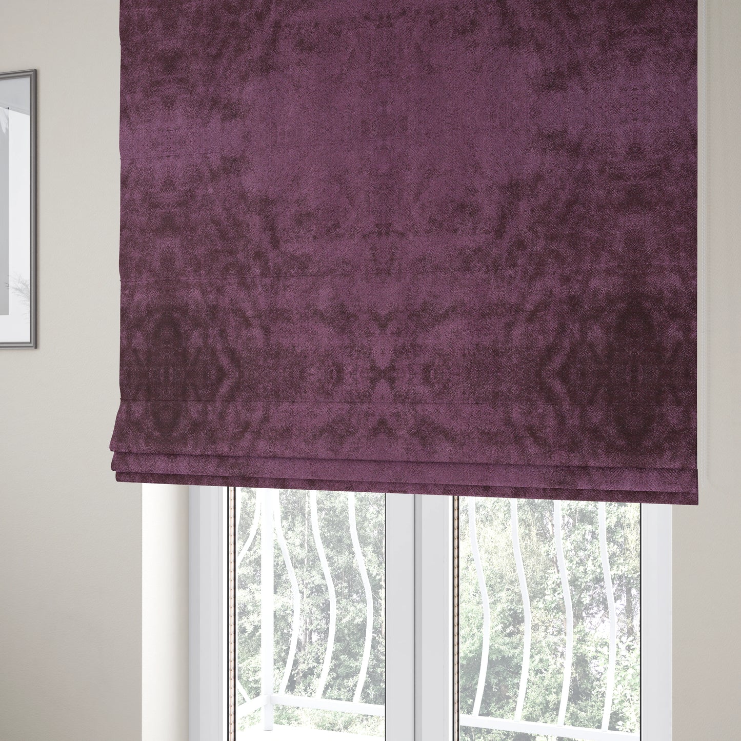 Savoy Lustrous Plain Velvet Upholstery Fabrics In Passion Purple Colour - Roman Blinds