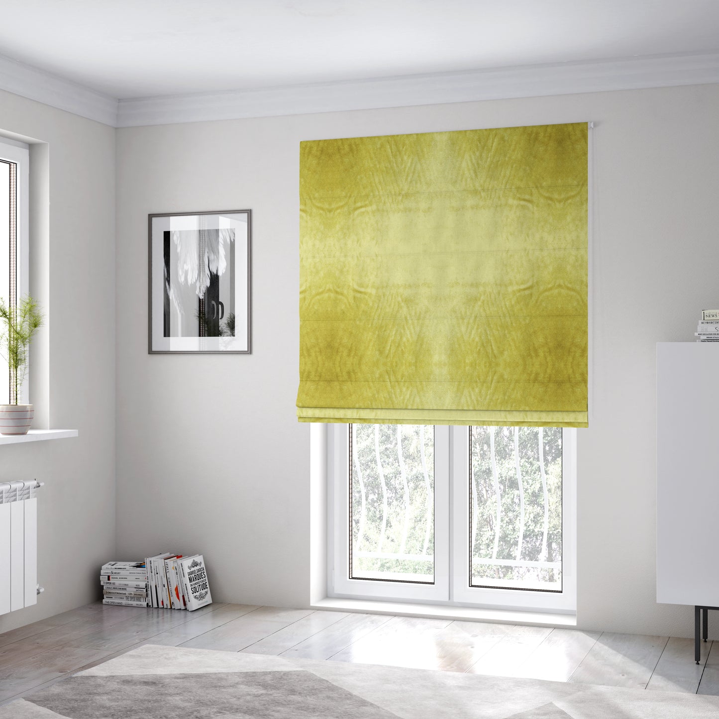 Savoy Lustrous Plain Velvet Upholstery Fabrics In Lime Green Colour - Roman Blinds