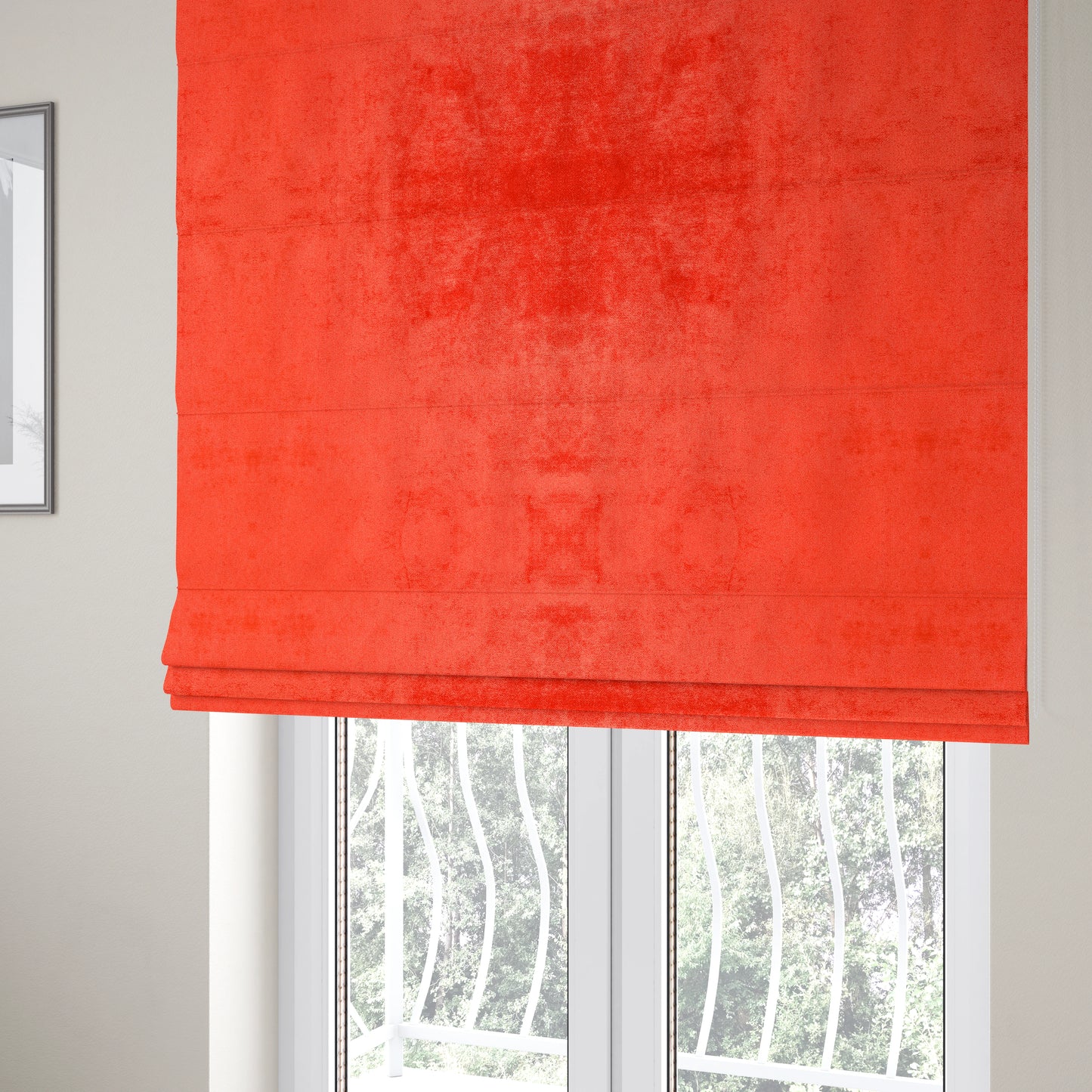 Savoy Lustrous Plain Velvet Upholstery Fabrics In Tangerine Orange Colour - Roman Blinds