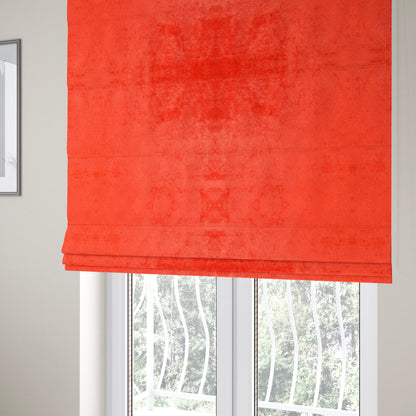 Savoy Lustrous Plain Velvet Upholstery Fabrics In Tangerine Orange Colour - Roman Blinds