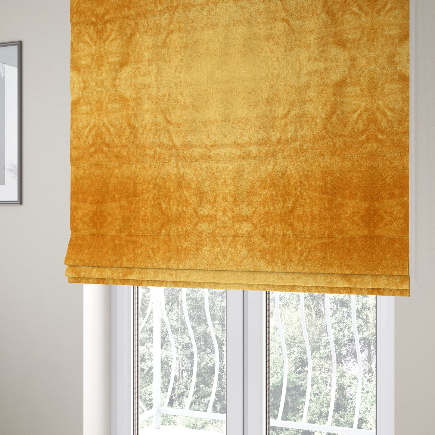 Savoy Lustrous Plain Velvet Upholstery Fabrics In Gold Colour - Roman Blinds