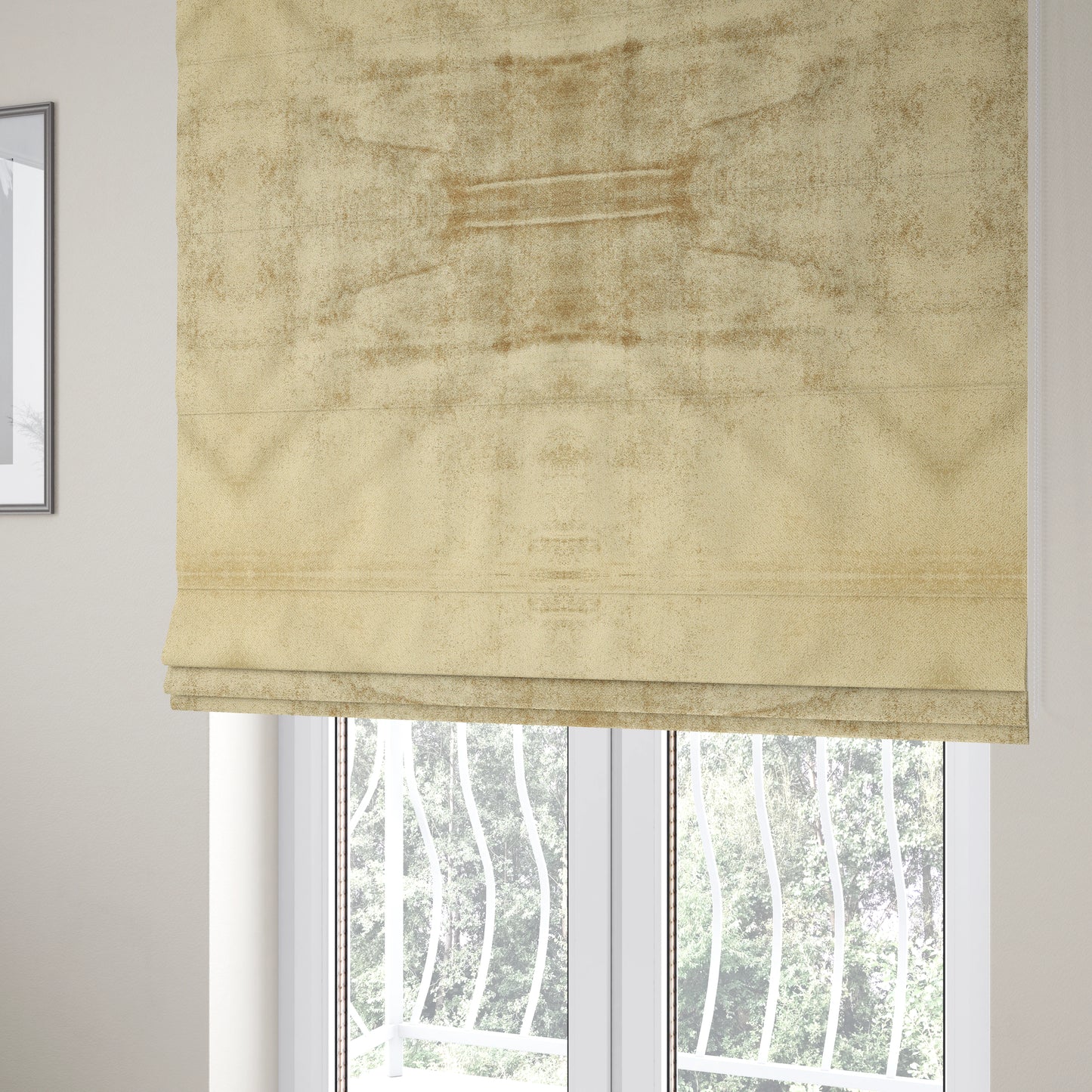 Savoy Lustrous Plain Velvet Upholstery Fabrics In Beige Colour - Roman Blinds