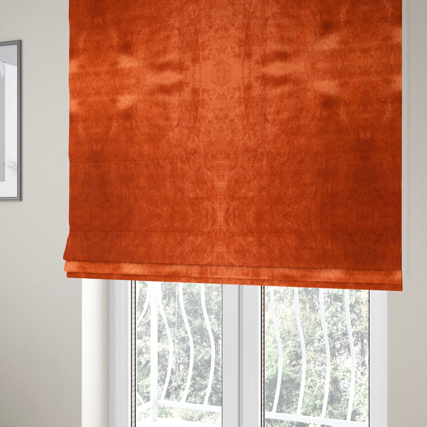 Savoy Lustrous Plain Velvet Upholstery Fabrics In Fire Orange Colour - Roman Blinds