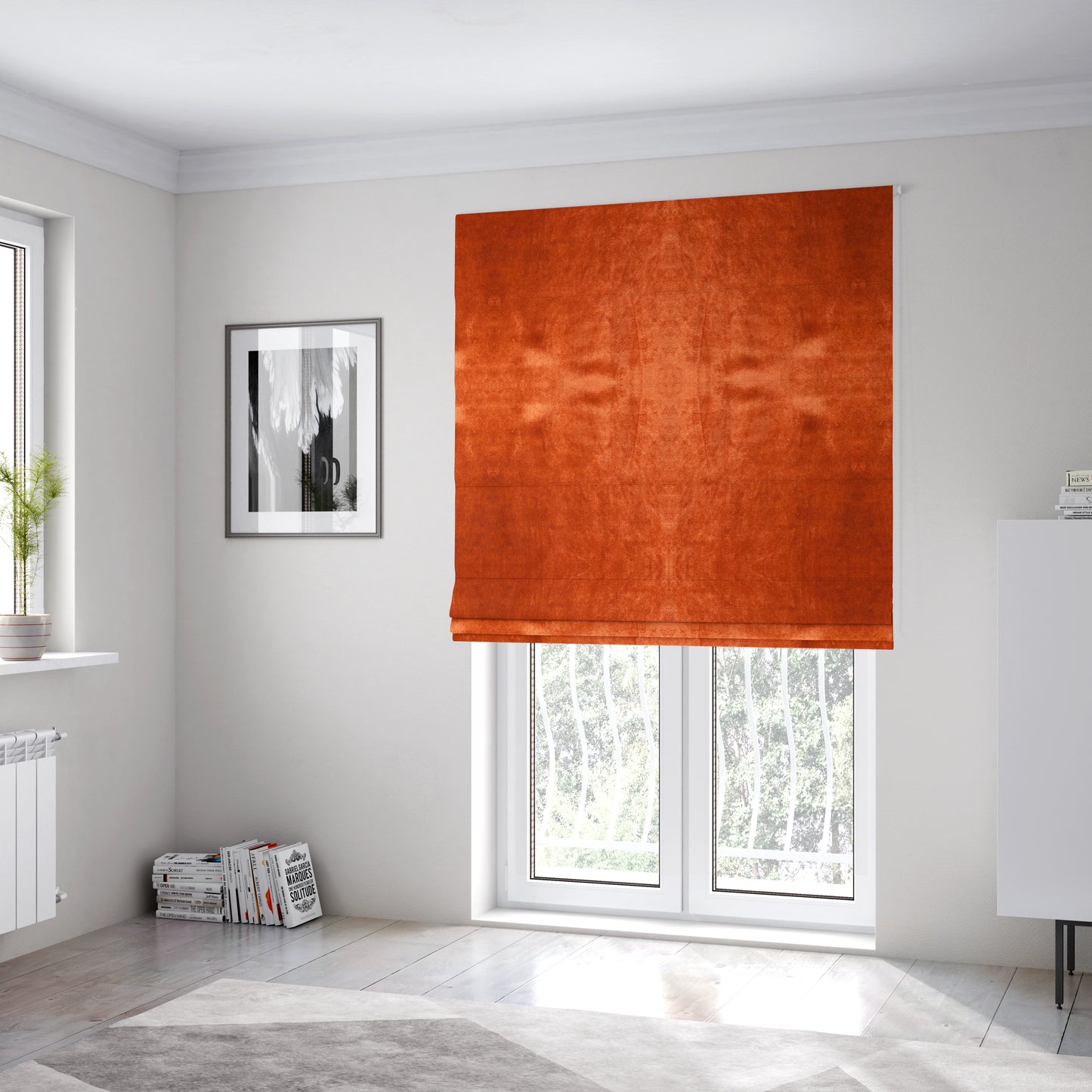 Savoy Lustrous Plain Velvet Upholstery Fabrics In Fire Orange Colour - Roman Blinds