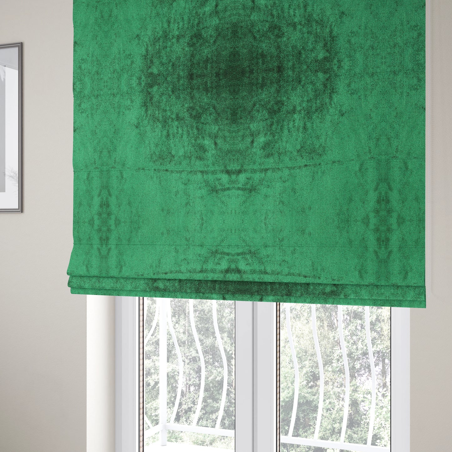 Savoy Lustrous Plain Velvet Upholstery Fabrics In Emerald Green Colour - Roman Blinds