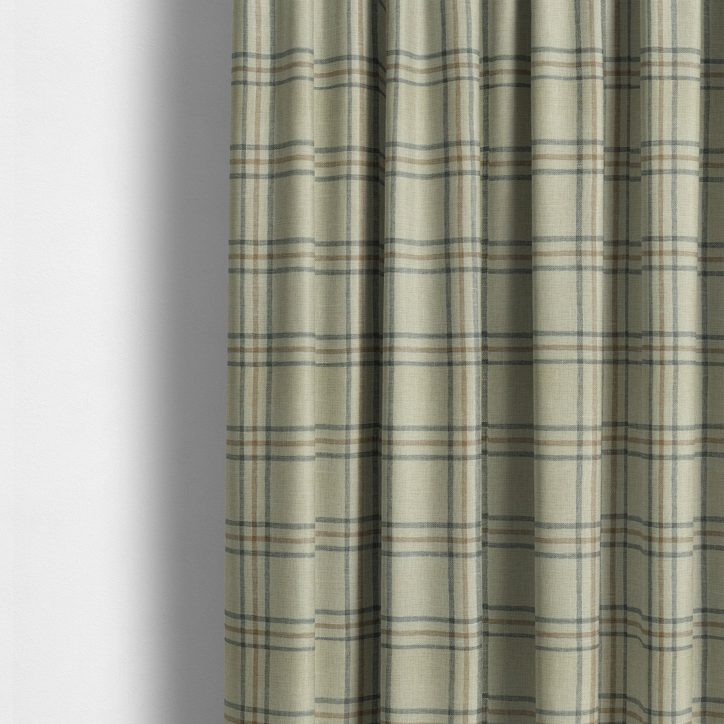 Shaldon Woven Tartan Pattern Upholstery Fabric In Cream Background With Grey - Made To Measure Curtains