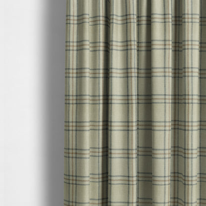 Shaldon Woven Tartan Pattern Upholstery Fabric In Cream Background With Grey - Made To Measure Curtains