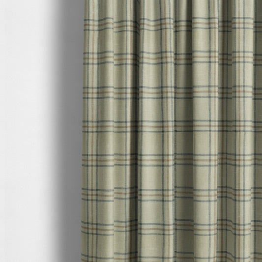 Shaldon Woven Tartan Pattern Upholstery Fabric In Cream Background With Grey - Made To Measure Curtains