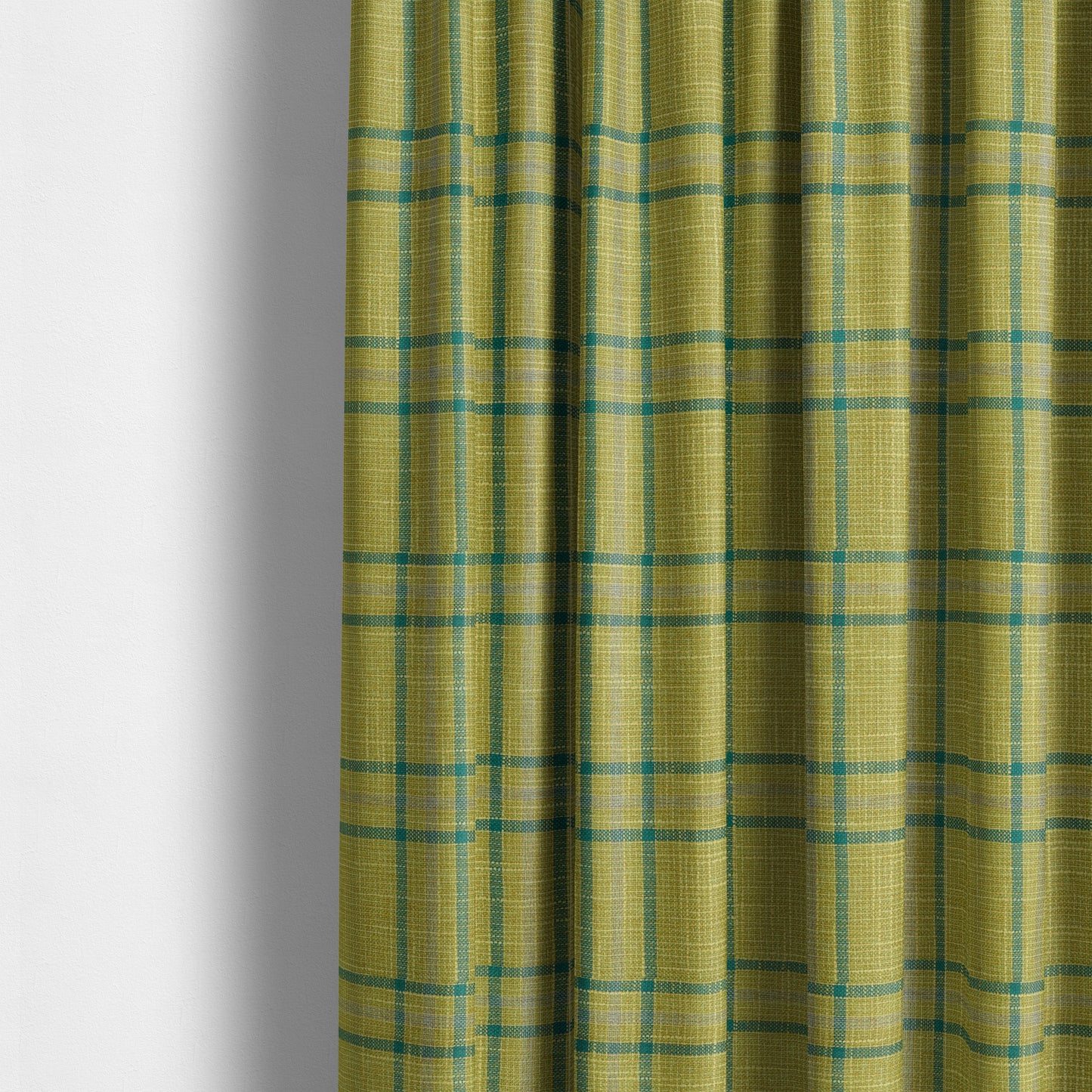 Shaldon Woven Tartan Pattern Upholstery Fabric In Green Background With Blue - Made To Measure Curtains