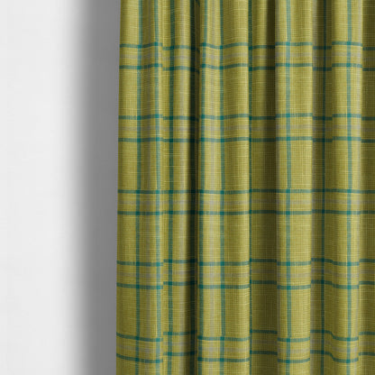 Shaldon Woven Tartan Pattern Upholstery Fabric In Green Background With Blue - Made To Measure Curtains