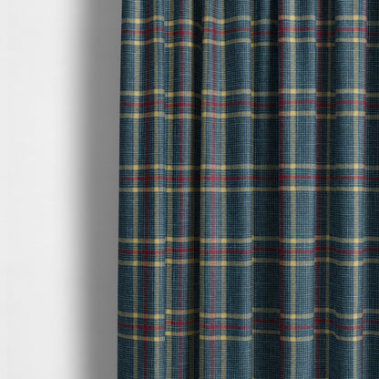 Shaldon Woven Tartan Pattern Upholstery Fabric In Blue Background With Red - Made To Measure Curtains