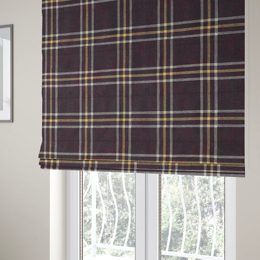 Shaldon Woven Tartan Pattern Upholstery Fabric In Purple Background With Blue - Roman Blinds