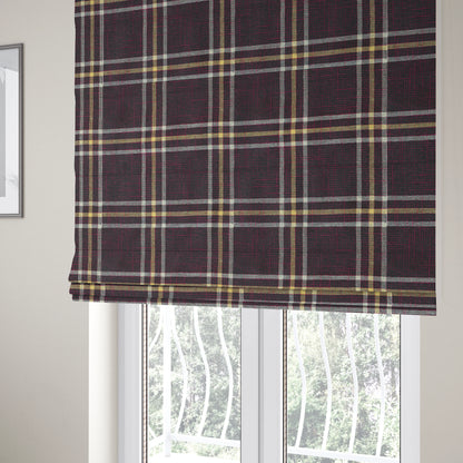 Shaldon Woven Tartan Pattern Upholstery Fabric In Purple Background With Yellow - Roman Blinds