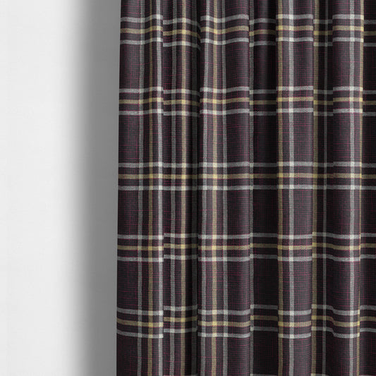 Shaldon Woven Tartan Pattern Upholstery Fabric In Purple Background With Blue - Made To Measure Curtains