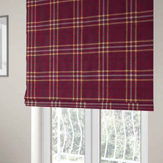 Shaldon Woven Tartan Pattern Upholstery Fabric In Red Background With Yellow - Roman Blinds