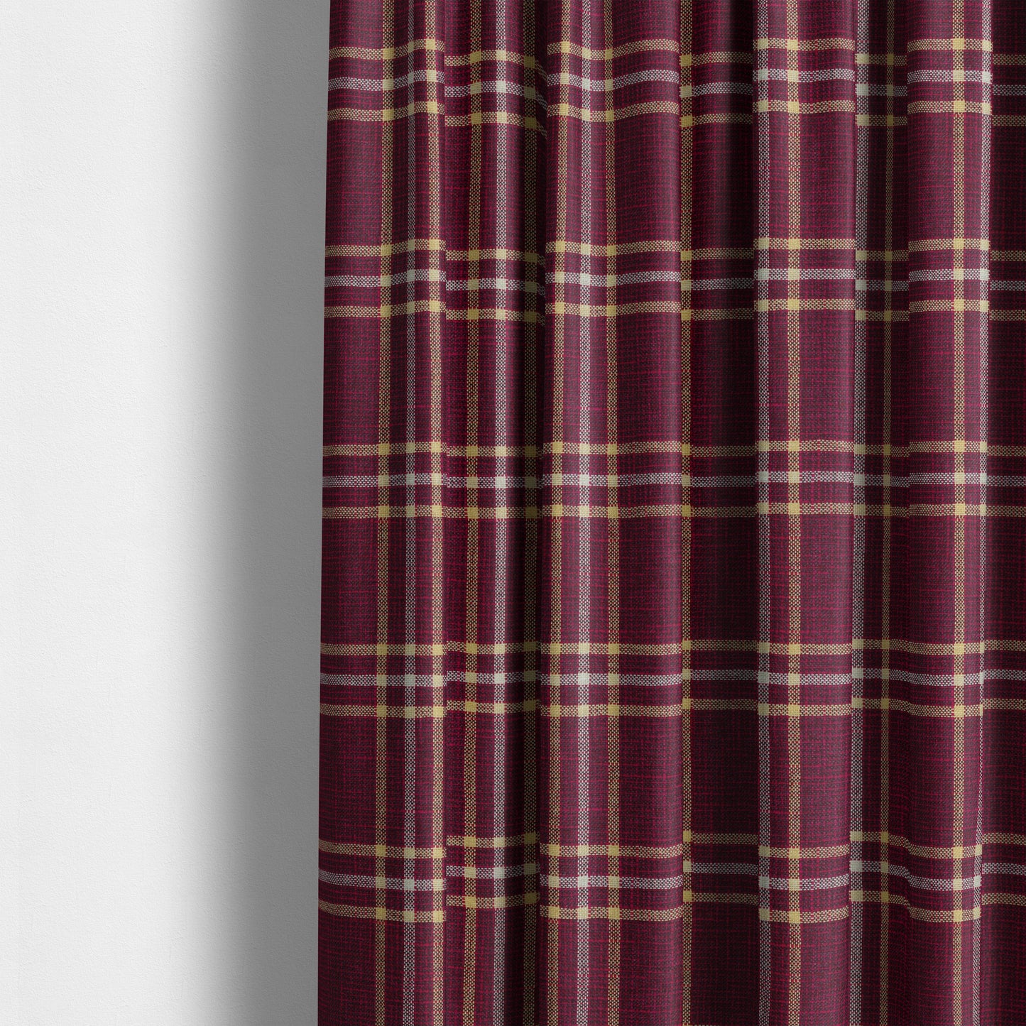 Shaldon Woven Tartan Pattern Upholstery Fabric In Red Background With Yellow - Made To Measure Curtains