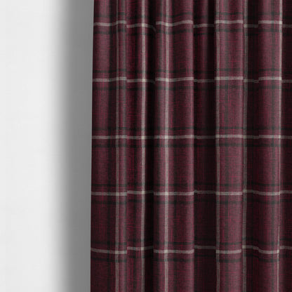 Shaldon Woven Tartan Pattern Upholstery Fabric In Deep Purple Background With Black - Made To Measure Curtains