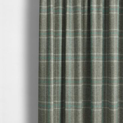 Shaldon Woven Tartan Pattern Upholstery Fabric In Silver Background With Blue - Made To Measure Curtains