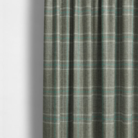 Shaldon Woven Tartan Pattern Upholstery Fabric In Silver Background With Blue - Made To Measure Curtains