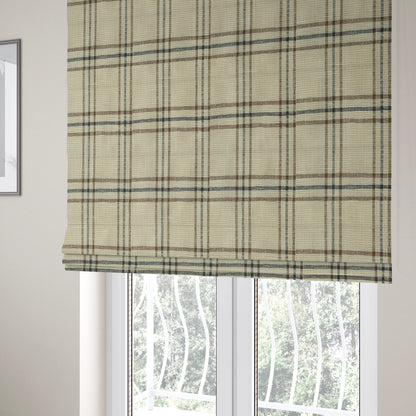 Shaldon Woven Tartan Pattern Upholstery Fabric In Beige Background With Black - Roman Blinds