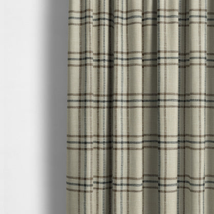 Shaldon Woven Tartan Pattern Upholstery Fabric In Beige Background With Black - Made To Measure Curtains