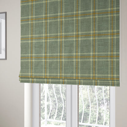 Shaldon Woven Tartan Pattern Upholstery Fabric In Grey Background With Yellow - Roman Blinds