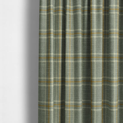 Shaldon Woven Tartan Pattern Upholstery Fabric In Grey Background With Yellow - Made To Measure Curtains