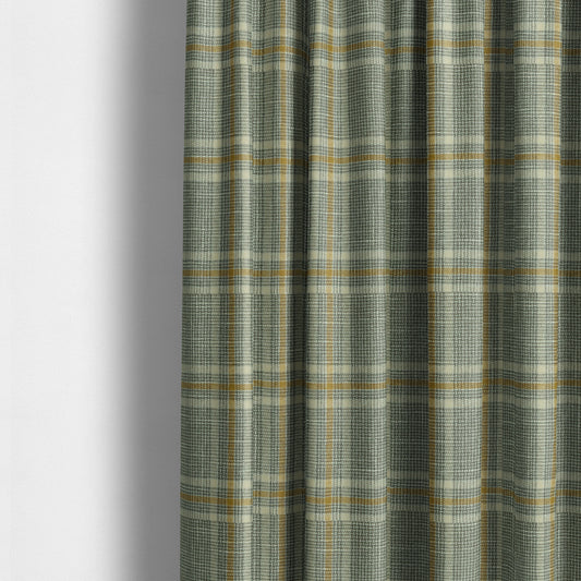 Shaldon Woven Tartan Pattern Upholstery Fabric In Grey Background With Yellow - Made To Measure Curtains