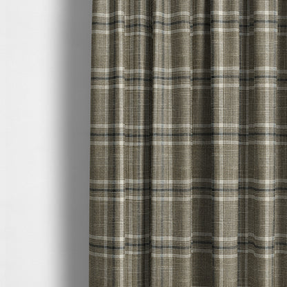 Shaldon Woven Tartan Pattern Upholstery Fabric In Brown White Background With White - Made To Measure Curtains