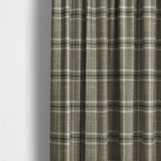 Shaldon Woven Tartan Pattern Upholstery Fabric In Brown White Background With White - Made To Measure Curtains