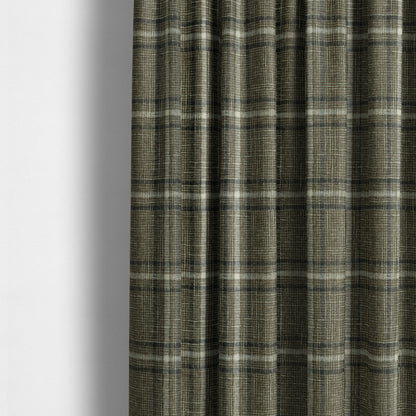 Shaldon Woven Tartan Pattern Upholstery Fabric In Brown Background With White - Made To Measure Curtains